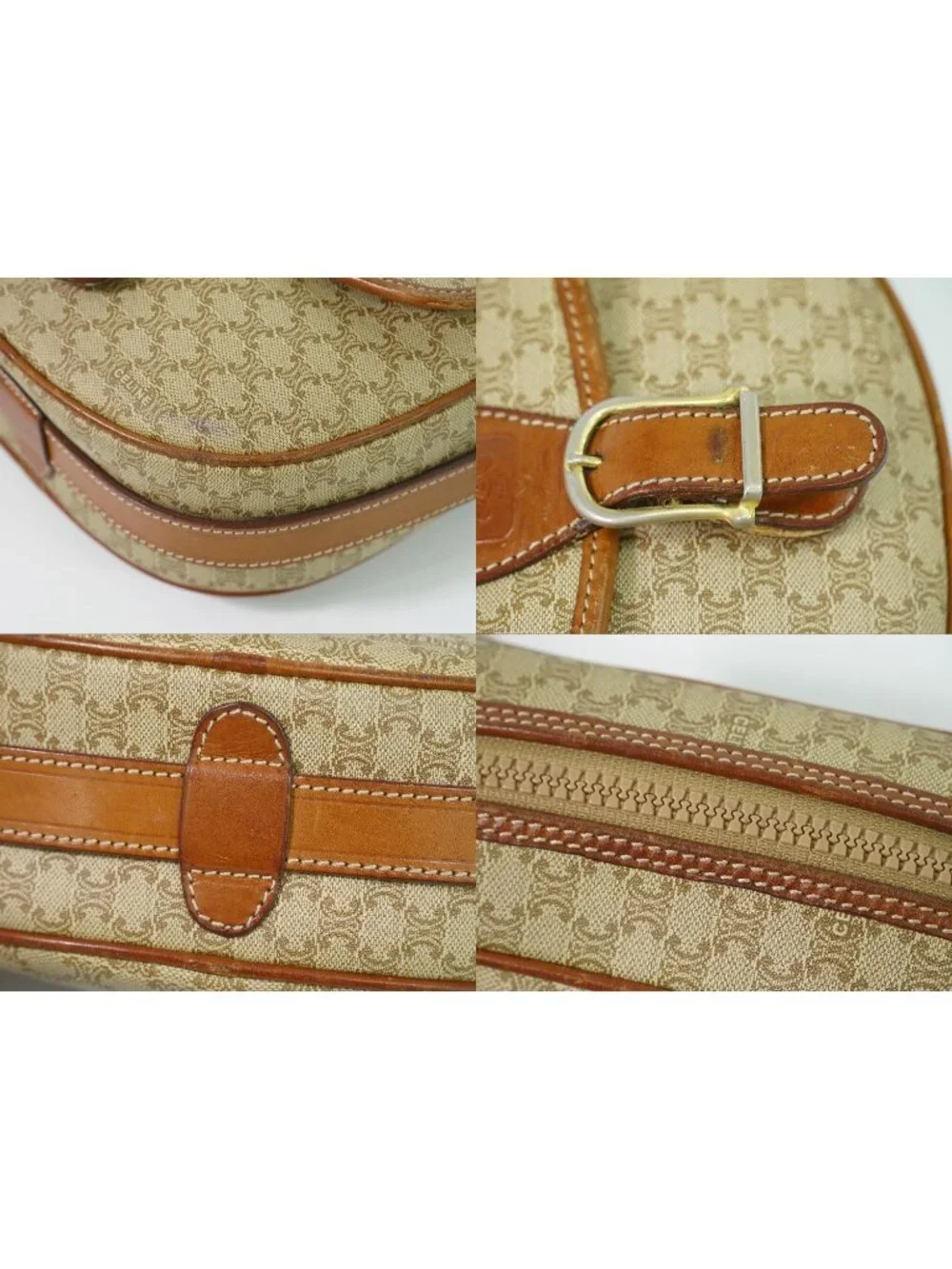 Celine Macadam Shoulder Bag Pochette Beige